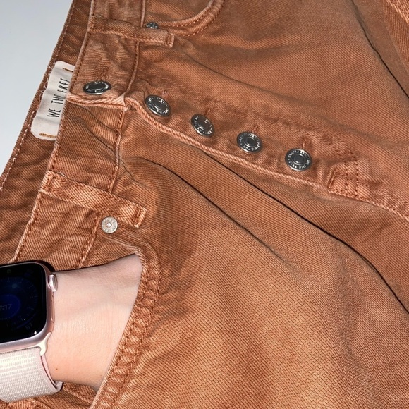WE THE FREE FREE PEOPLE COPPER DECONSTRUCTED DENIM MINI SKIRT ORANGE DISTRESSED - Picture 7 of 10